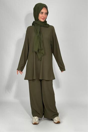 Betimoda Women's Tunic Pants Bottom Top Double Comfortable Fit Hijab Suit Green