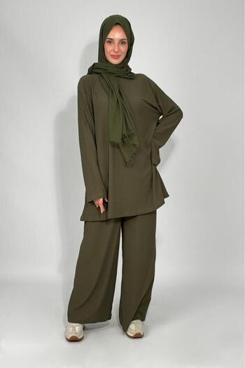 Betimoda Women's Tunic Pants Bottom Top Double Comfortable Fit Hijab Suit Green