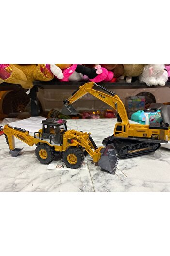 Ailenizin Oyuncakçısı Metal Aksamlı Dev Sürtmeli Ekskavatör ve Buldozer Kepçe Ultra Kaliteli 2'li Dev Set