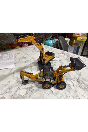 Ailenizin Oyuncakçısı Metal Aksamlı Dev Sürtmeli Ekskavatör ve Buldozer Kepçe Ultra Kaliteli 2'li Dev Set