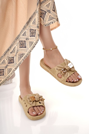 Modafırsat Women's Slippers Beige Non-Slip Waterproof Stylish Home Out Beach Summer Daily Slippers