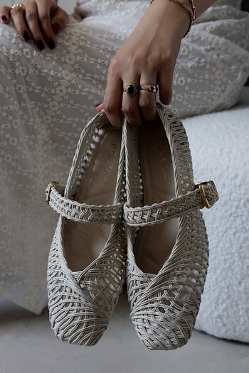 POLKA STORE Easy Mesh Knitted Square Toe Women's Loafer Slipon Ballet Shoes Mary Jane