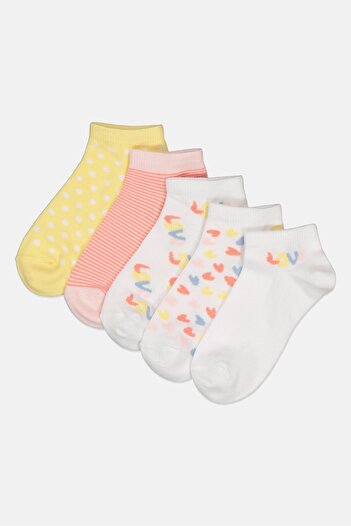 MUDD Kids Girls 5 Pairs Allover Print Ankle Socks, Multicolor