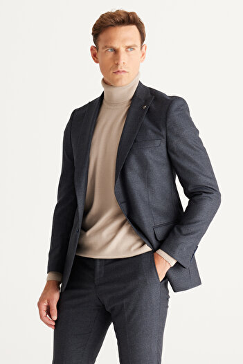 AC&Co / Altınyıldız Classics Men's Navy Blue-Grey Slim Fit Slim Fit Swallow Collar Patterned Suit