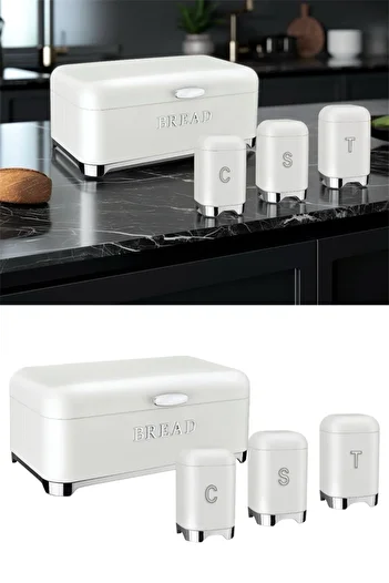 Bayev Cuisine White Metal Bread and Spice Storage Set - Bread and Spice Rack 0043