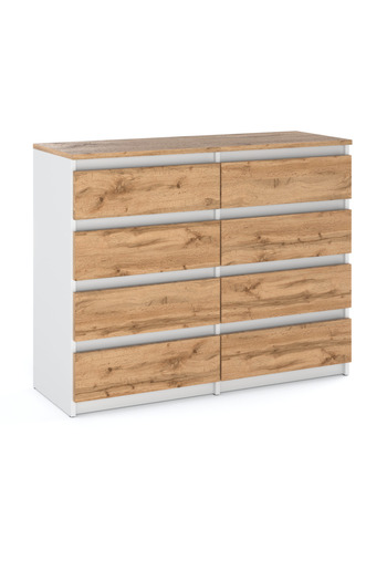 Meble Comodă mare Wotan din stejar alb, 120 cm, 8 sertare, pentru living la mansardă
