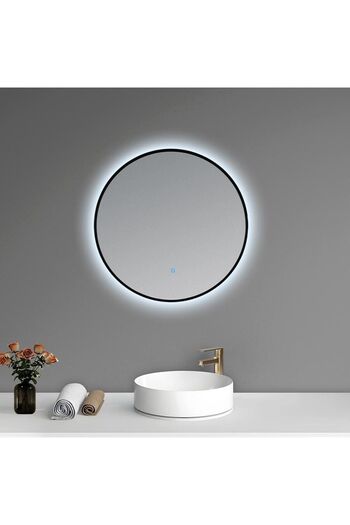 Homelux KENDALL LED Bathroom Mirror – 60 cm, Round, Black Frame, Touch Light Control