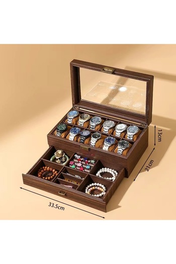 Choice Double 12x2 Slots DELESYS New Style Retro Imitation Wood Grain Leather Watch Box Creative Gift Box F