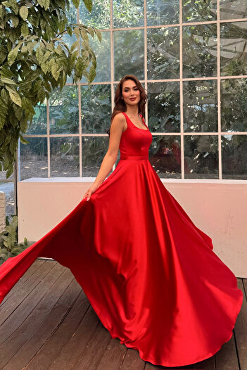 Sindimoda Rosa Kalın Askılı Saten Abiye 1103