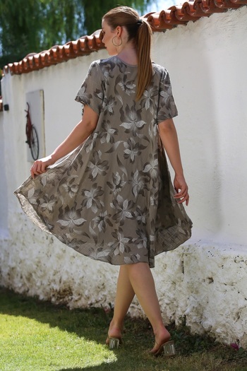Chiccy Ιταλικό βιζόν γιακά πισίνας κοντό μανίκι Floral Casual Oversize υφαντό φόρεμα 110 70
