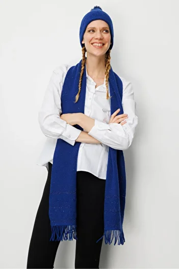 Desen Triko Lână cu ciucuri din jacquard argintiu pentru femei K.S.Blue