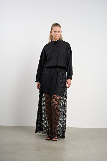 HANIQA Women's Plus Size Lace Skirt Detailed Shirt-Skirt Set (44-50) |   25188