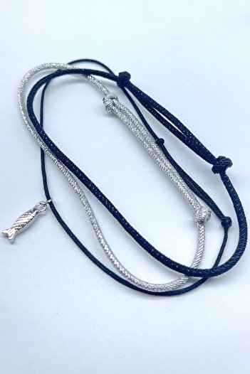 Concept HuBuTU 3 Pieces Black Silver Glitter Rope Anklet Set with Fish Figures