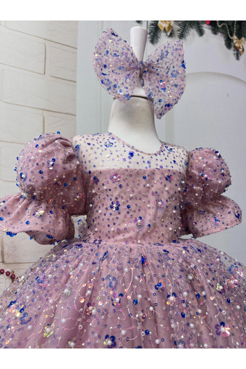 Nissa Dusty Rose Girl's Stone Evening Dress