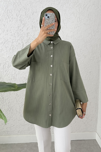 Salih Çelebi Kimono Sleeve Pocket Shirt 2344 - Khaki