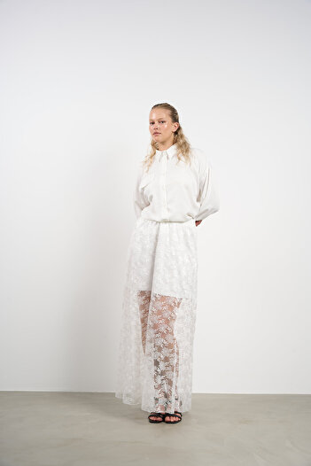 HANIQA Women's Plus Size Lace Skirt Detailed Shirt-Skirt Set (44-50) |   25188
