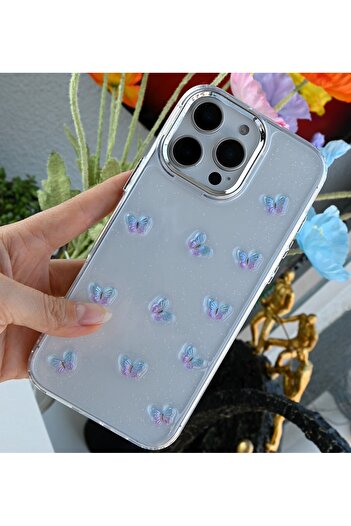 Go Aksesuar Iphone 14 Promax Uyumlu 3d Mini Kelebek Tasarımlı Epoksili Oyuncaklı Kılıf