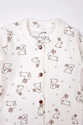 Mini Ropa Newborn Booties Jumpsuit Rabbit Printed Snap Fastener Baby Romper