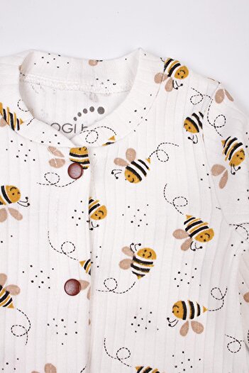 Mini Ropa Newborn Booties Jumpsuit Bee Printed Snap Fastener Baby Romper