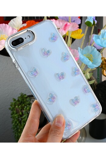 Go Aksesuar Flexible Silicone Case with Mini Butterfly Toy Design Compatible with iPhone 7 Plus and 8 Plus