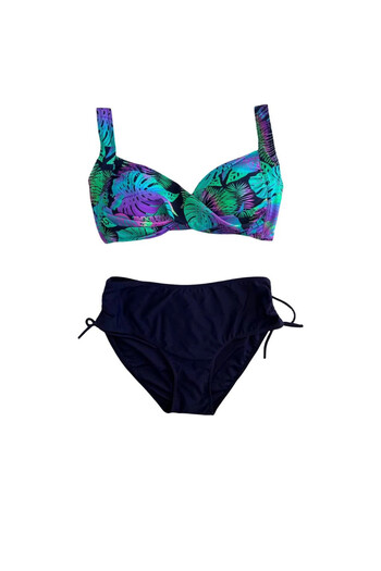 hazelin Women's Navy Blue Turquoise Patterned Lined Bikini Set Hzl25S-Lc3832