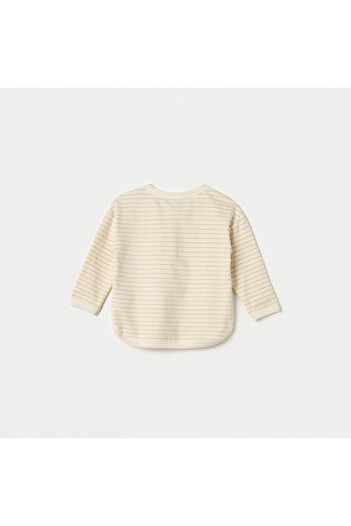giggles Striped Henley Neck T-shirt with Long Sleeves