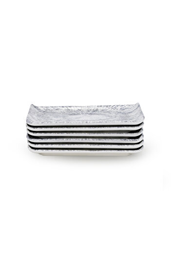 Edessa Astin Ceramic Rectangle Serving Plate (Multicolor, 12.5 x 24cm, Set of 6)