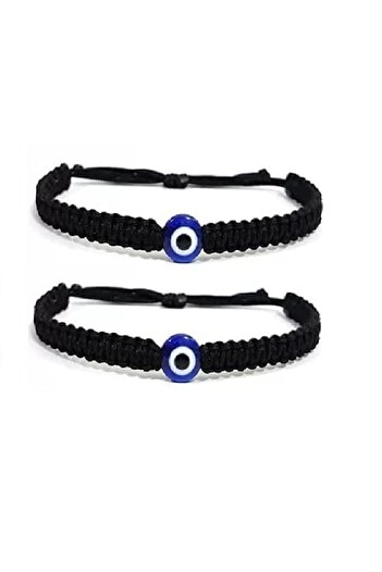 Generic Black Evil Eye & Hamsa Hand Charm Bracelet – Adjustable Handmade Cord for Protection & Luck 2 Pack