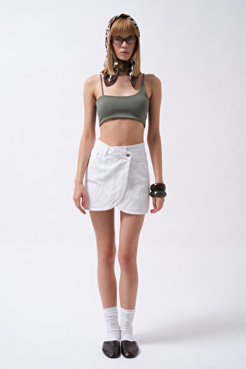 Black Fashion Wrap Denim Mini White Skirt