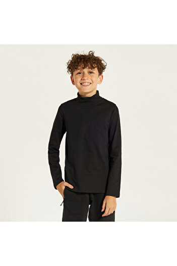 Juniors Solid T-shirt with Long Sleeves and High Neck