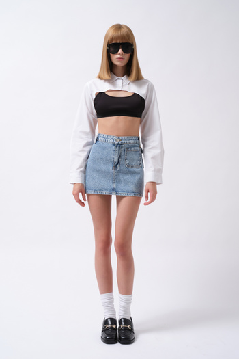 Black Fashion Pocket Detail Denim Mini Blue Skirt