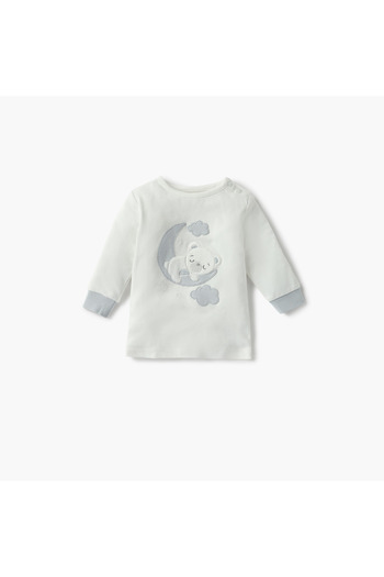 giggles Bear Applique Long Sleeves T-shirt and Pyjama Set