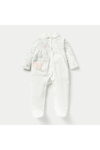 Juniors Printed Velour Closed Feet Sleepsuit with Cap