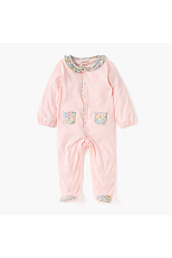 giggles Floral Print Closed Feet Sleepsuit with Button Closure