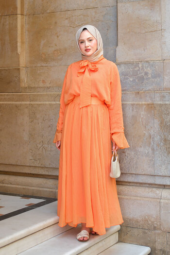 LOCCO Women's Tulle Detail Tie-Up Double Suit Orange