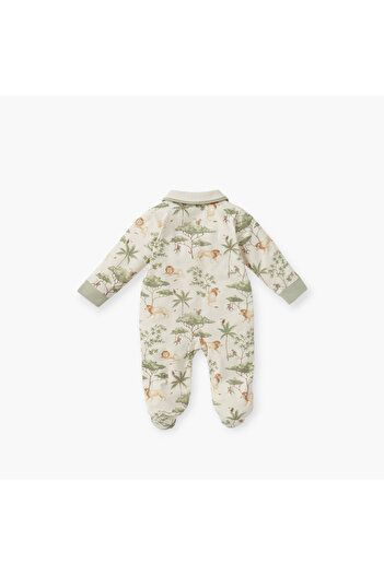Juniors Safari Print Closed Foot Sleepsuit with Long Sleeves and Zip Closure