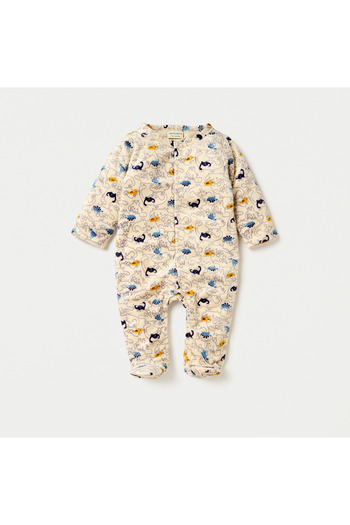 Juniors All-Over Dinosaur Print Closed Feet Sleepsuit with Long Sleeves