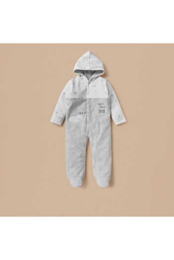 Juniors Sheep Print Hooded Sleepsuit with Snap Button Closure