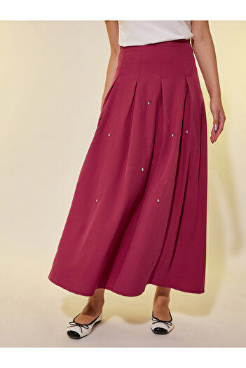 Styli Embellished Detail Pleated A-Line Maxi Skirt