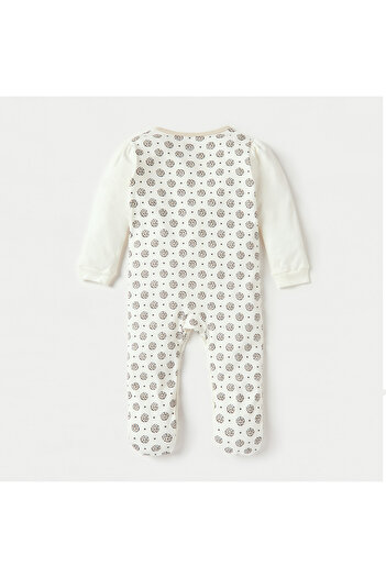 Juniors Printed Closed Feet Sleepsuit with Button Closure and Ruffle Detail