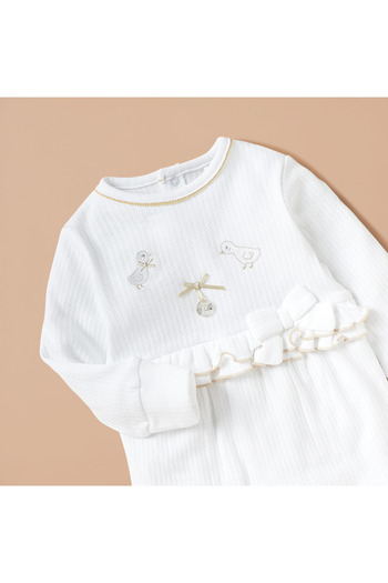 giggles Embroidered Duck Sleepsuit with Long Sleeves and Ruffle Detail