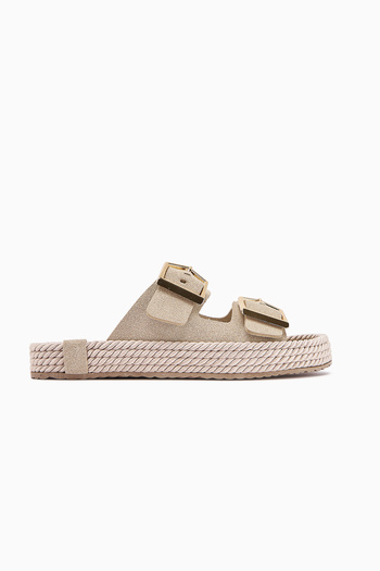 Limoya Horia Beige Double Striped Knitted Sole Women's Slippers