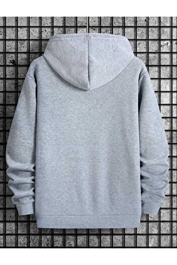 caddekombin Replay Printed Hooded Pocket Cotton Gray Sweatshirt
