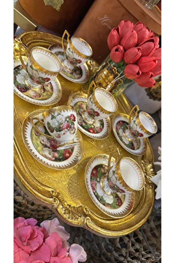 hediye Esterhomedecor Porcelain Coffee Cup Set with Flowers for 6 People