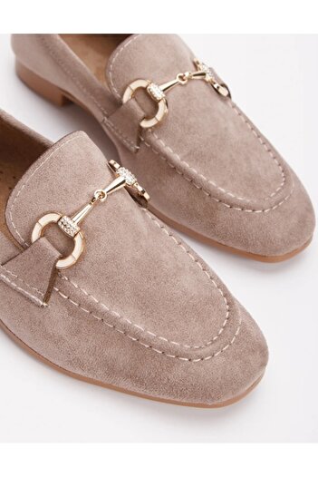 Furkan Tak Takıştır Metal Tokalı Kadın Loafer Ayakkabı Süet