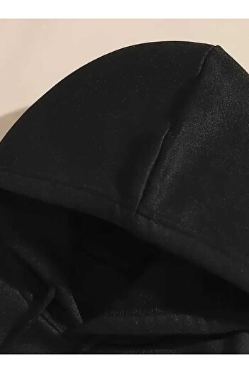 caddekombin LA Rock The World Arka Baskılı Kapüşonlu Cepli İçi Yünlü Siyah Sweatshirt