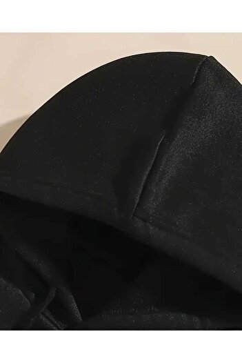 caddekombin Leopar Desenli Cherry Baskılı Kapüşonlu Cepli Pamuklu Siyah Sweatshirt