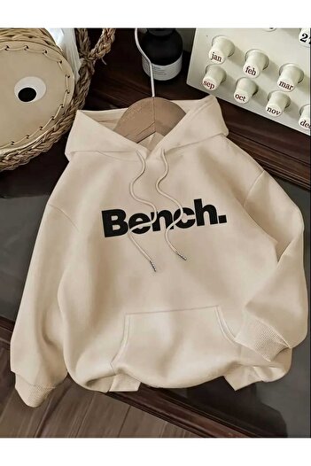 caddekombin Hanorac bej din bumbac cu buzunar și imprimeu Bench