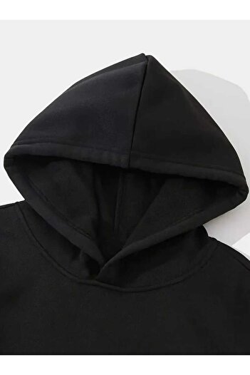 caddekombin Chase Atlantic Arka Baskılı Kapüşonlu Cepli Pamuklu Siyah Sweatshirt