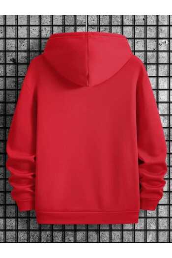caddekombin Replay Motorcycle Printed Hooded Pocket Cotton Red Sweatshirt
